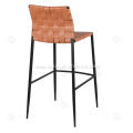 Orange hand woven saddle leather bar stool